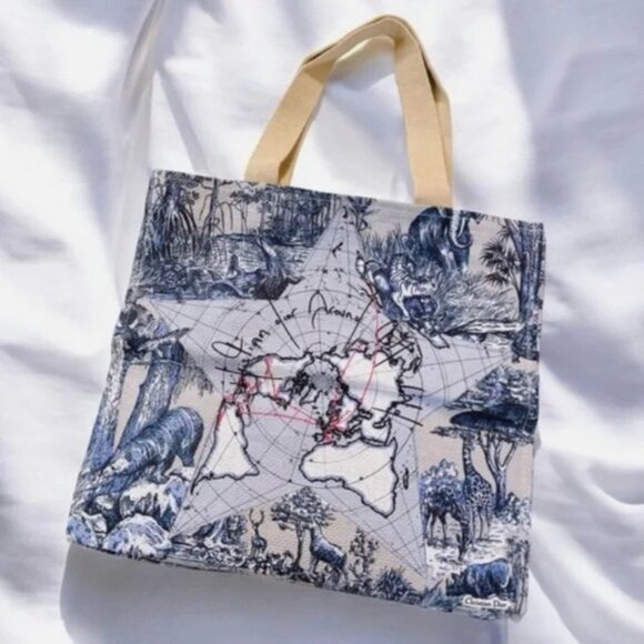 Dior Beauty NEW w Box Around the World Canvas Large Tote Bag GWP Toile Animal - Picture 1 of 6
